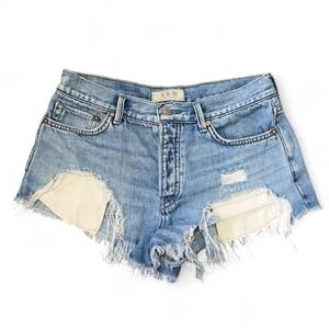 Free People Denim Micro Mini Cut Off Shorts Size 26 Boho Western Festival